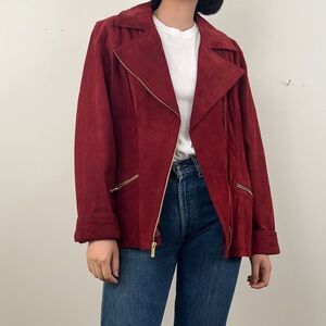 Vintage Dennis Basso Burgundy Red Suede Genuine Leather Jacket